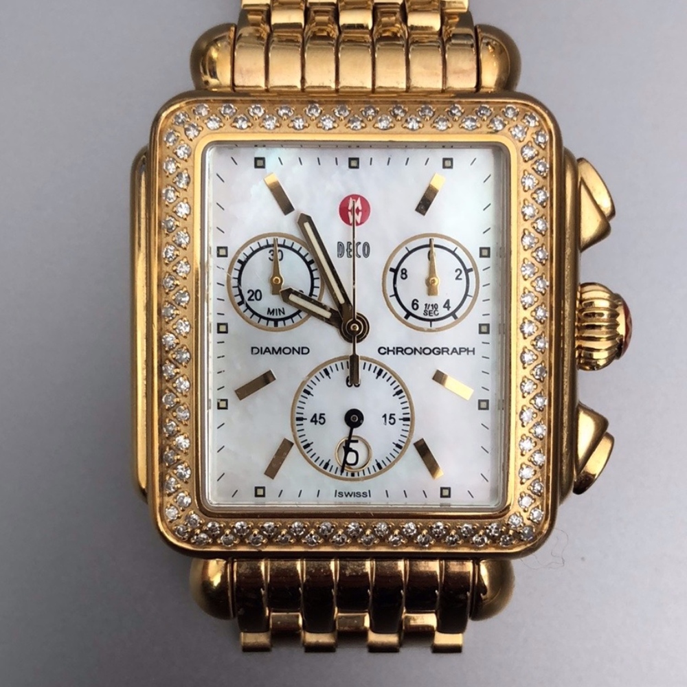 Michele Watch Gold Diamond Deco